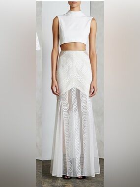 Shona Joy Labyrinth Embroidered Mermaid Maxi Skirt Ivory White Sz XS
